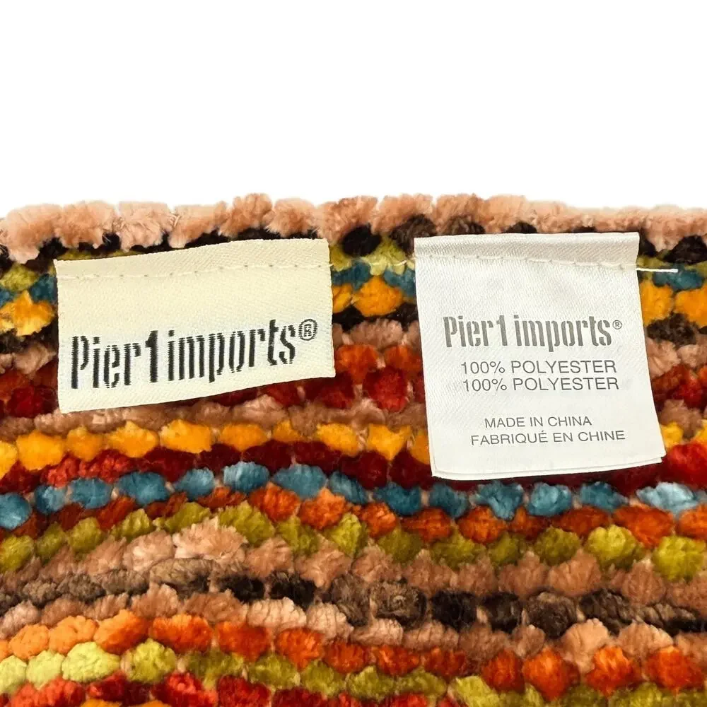 Pier 1 Imports Chenille Throw Blanket 72x56 Multicolor Striped Fringe 72 X 56